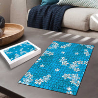 Hawaii Monstera Deliciosa Puzzle Blue Plumeria Polynesian Pattern - Polynesian Pride