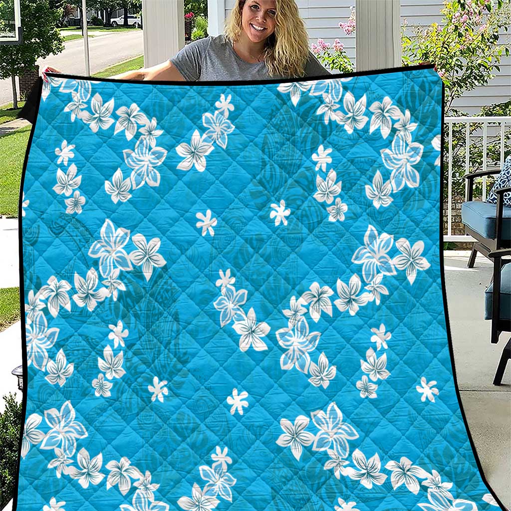 monstera quilt Hawaii Monstera Deliciosa Quilt Blue Plumeria Polynesian Pattern