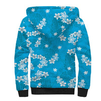 Hawaii Monstera Deliciosa Sherpa Hoodie Blue Plumeria Polynesian Pattern - Polynesian Pride