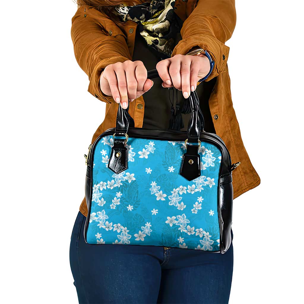 Hawaii Monstera Deliciosa Shoulder Handbag Blue Plumeria Polynesian Pattern LT05 One Size Blue - Polynesian Pride