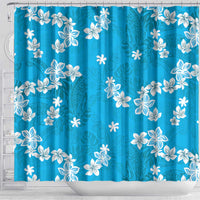 Hawaii Monstera Deliciosa Shower Curtain Blue Plumeria Polynesian Pattern - Polynesian Pride
