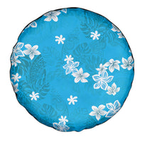 Hawaii Monstera Deliciosa Spare Tire Cover Blue Plumeria Polynesian Pattern - Polynesian Pride