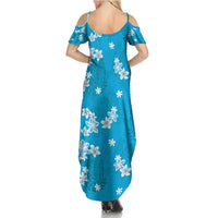Hawaii Monstera Deliciosa Summer Maxi Dress Blue Plumeria Polynesian Pattern - Polynesian Pride
