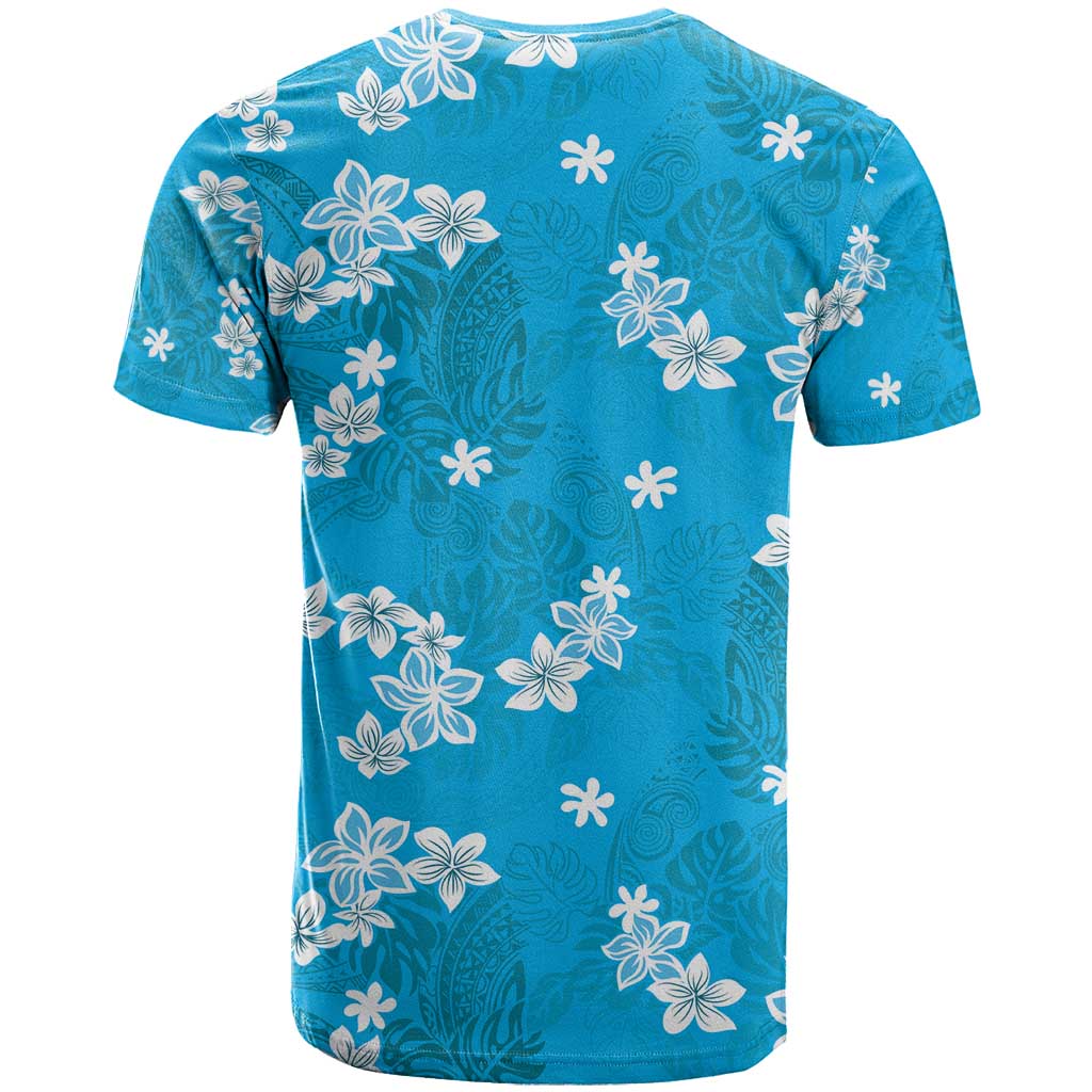 Hawaii Monstera Deliciosa T Shirt Blue Plumeria Polynesian Pattern - Polynesian Pride