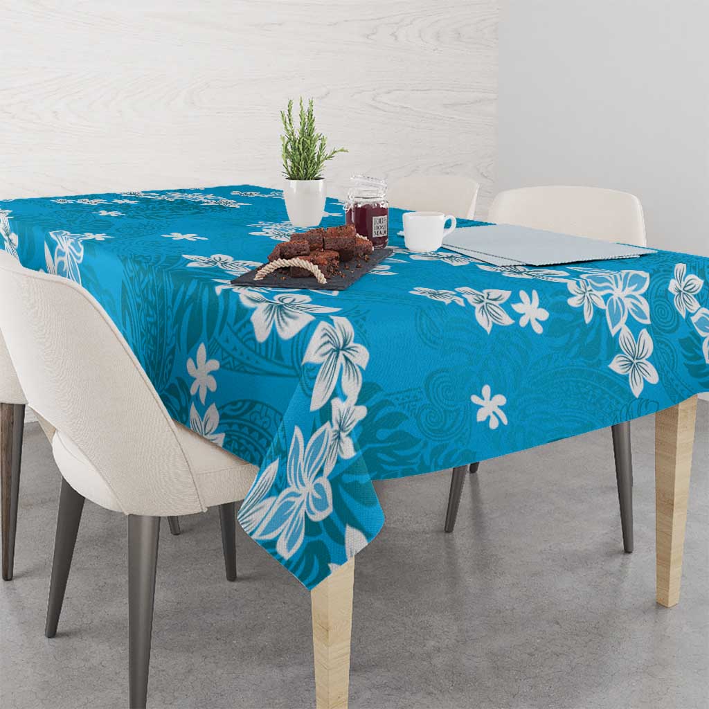 Hawaii Monstera Deliciosa Tablecloth Blue Plumeria Polynesian Pattern - Polynesian Pride