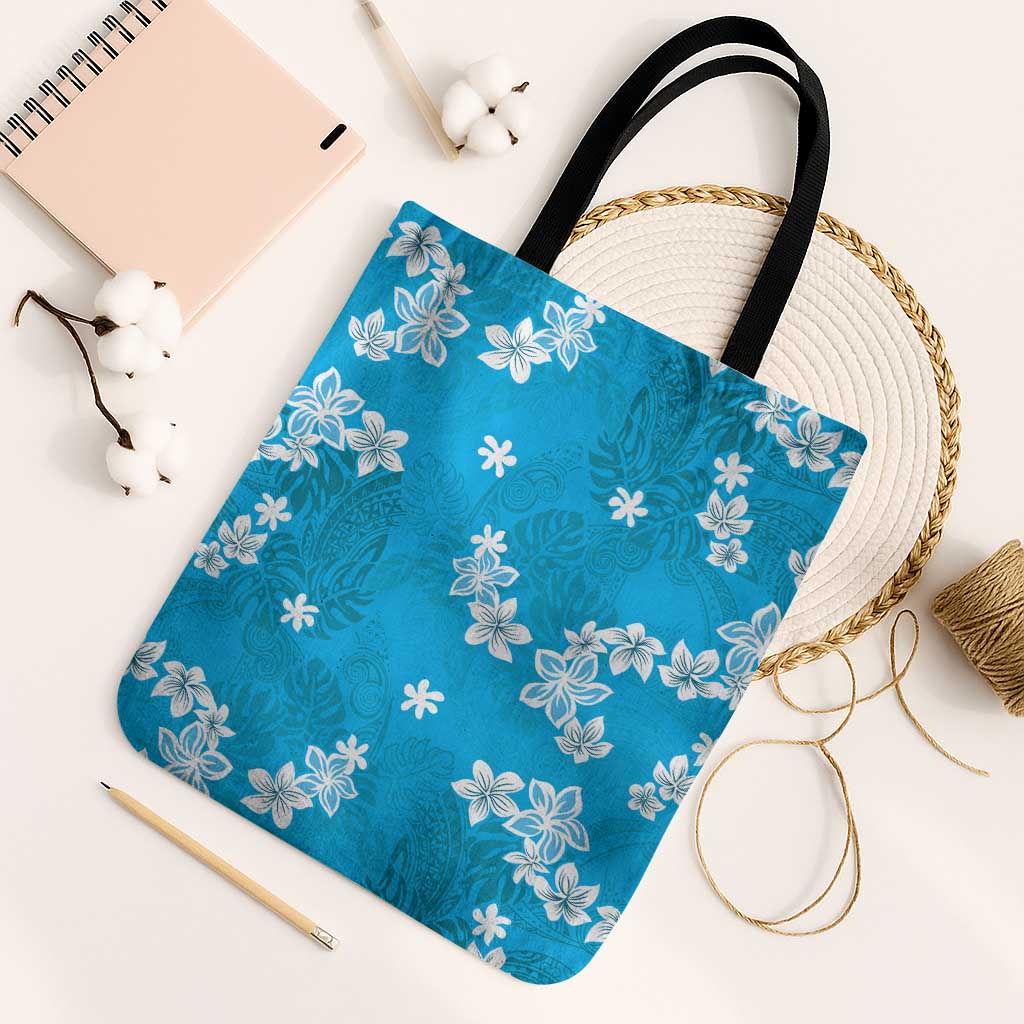 Hawaii Monstera Deliciosa Tote Bag Blue Plumeria Polynesian Pattern LT05 Black Strap One Size Blue - Polynesian Pride