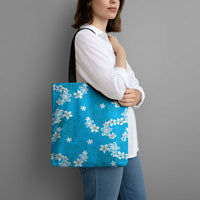 Hawaii Monstera Deliciosa Tote Bag Blue Plumeria Polynesian Pattern - Polynesian Pride