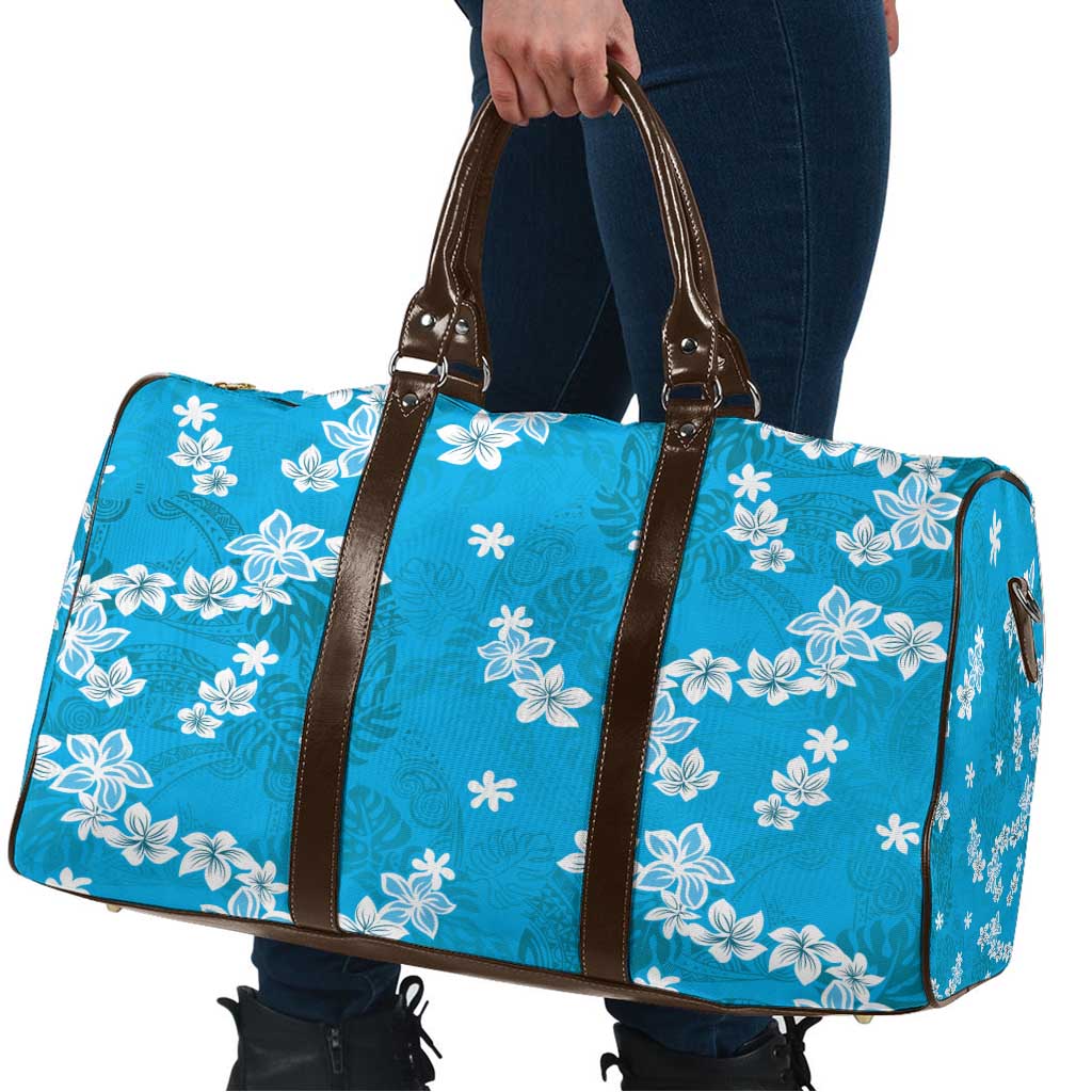 Hawaii Monstera Deliciosa Travel Bag Blue Plumeria Polynesian Pattern - Polynesian Pride