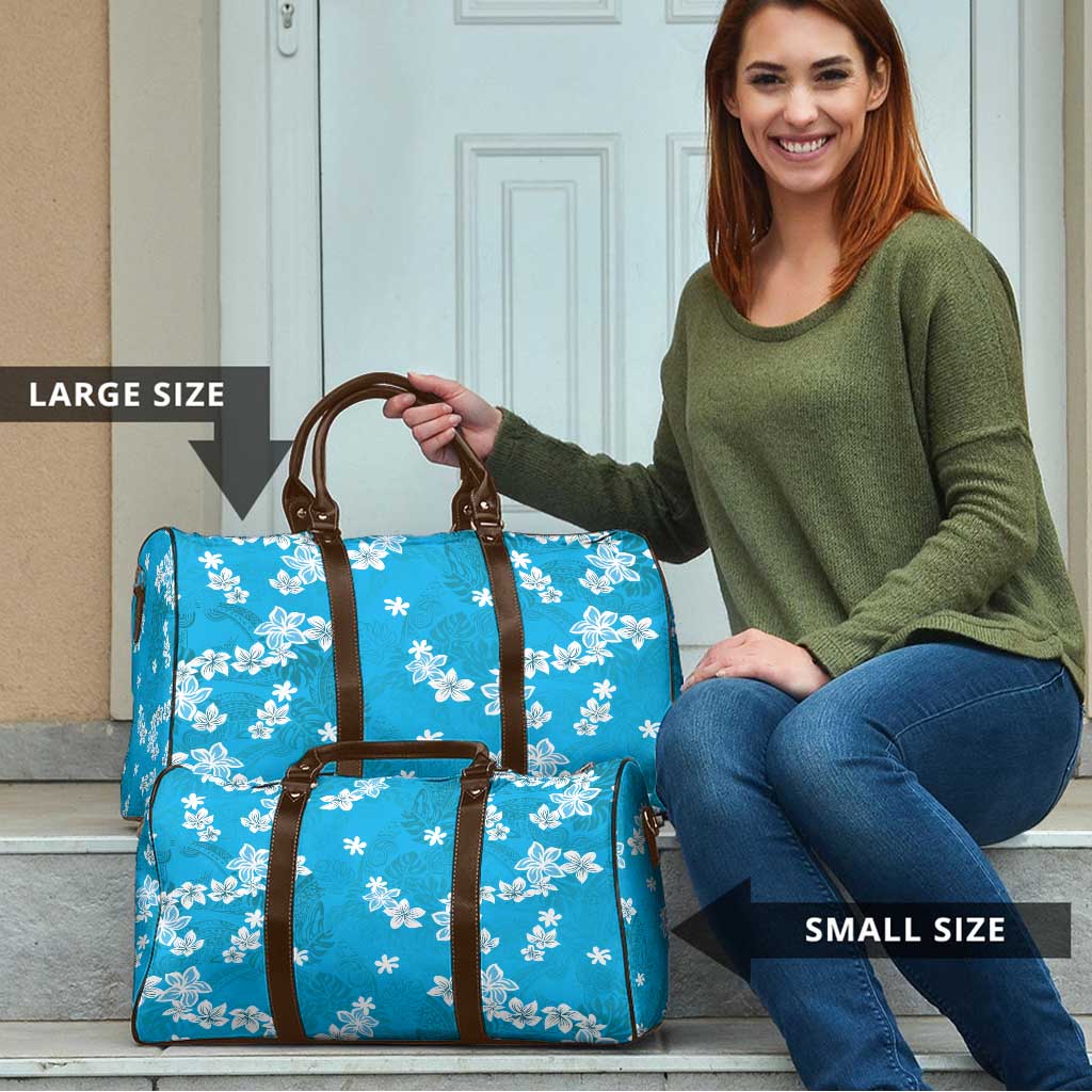 Hawaii Monstera Deliciosa Travel Bag Blue Plumeria Polynesian Pattern - Polynesian Pride