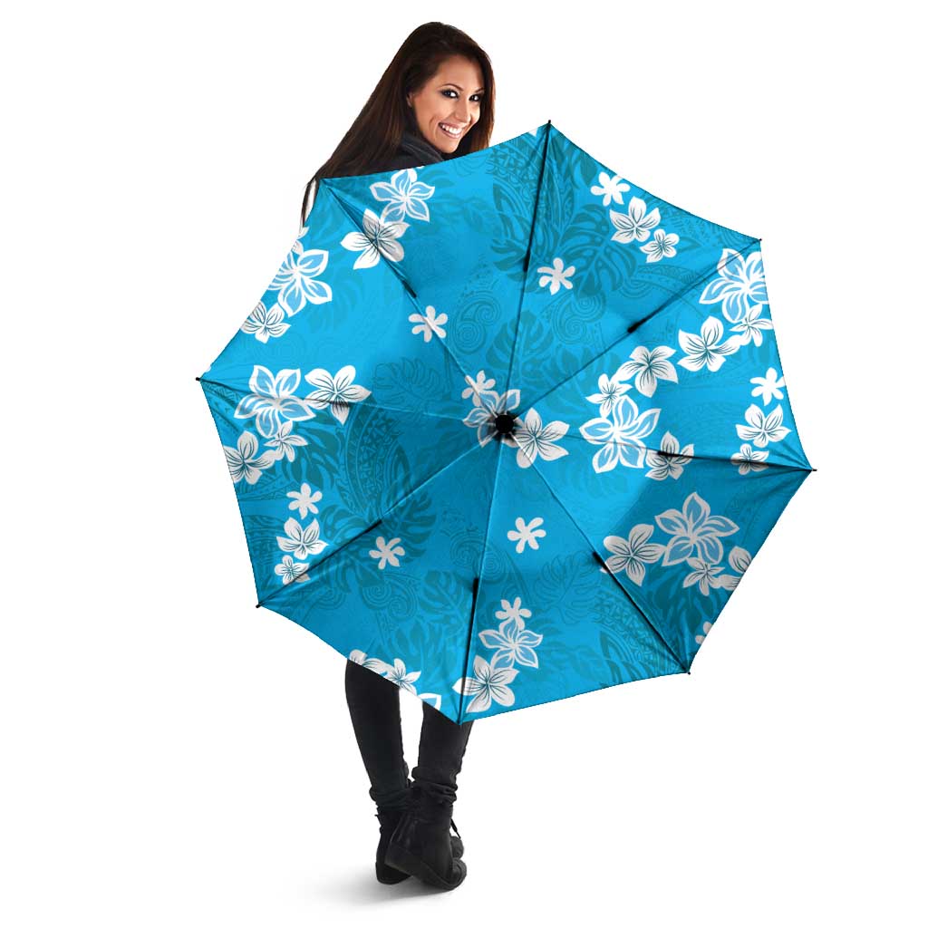 Hawaii Monstera Deliciosa Umbrella Blue Plumeria Polynesian Pattern - Polynesian Pride