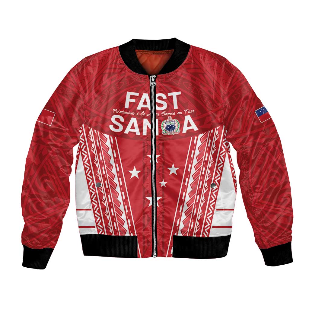 Samoa FAST Bomber Jacket Forever Proud Samoan Tribal Pattern LT05 Unisex Red - Polynesian Pride