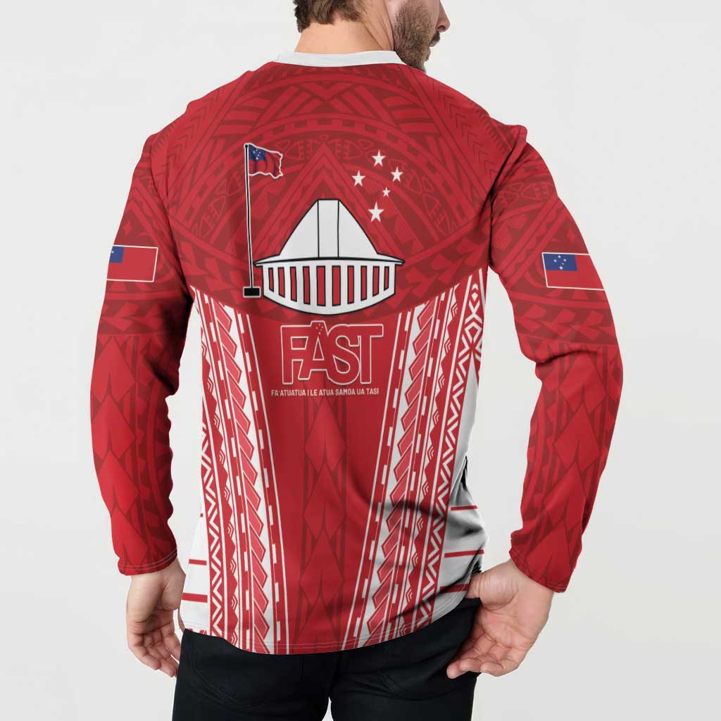 Samoa FAST Button Sweatshirt Forever Proud Samoan Tribal Pattern - Polynesian Pride
