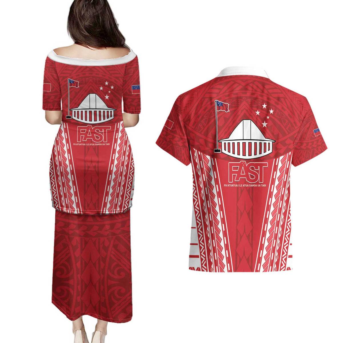Samoa FAST Couples Matching Puletasi and Hawaiian Shirt Forever Proud Samoan Tribal Pattern - Polynesian Pride