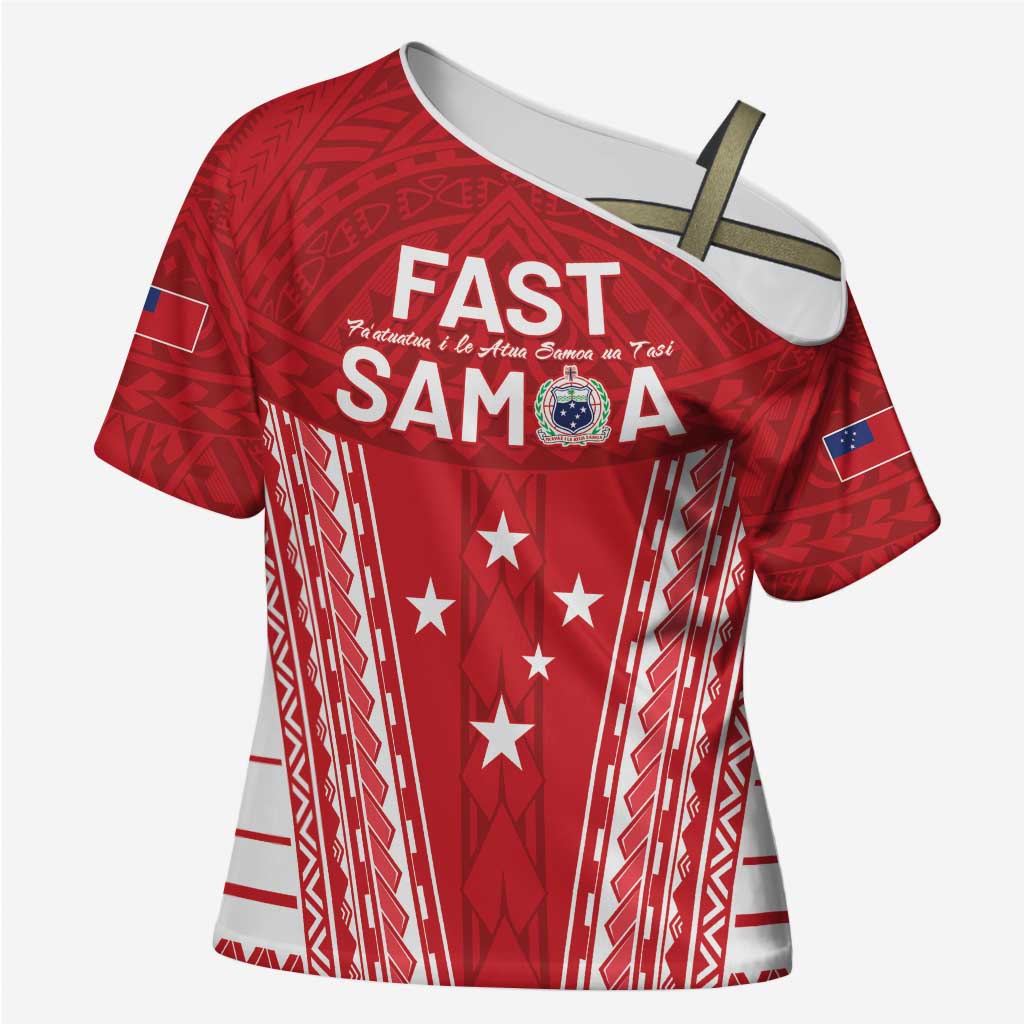 Samoa FAST Cross Shoulder Shirt Forever Proud Samoan Tribal Pattern - Polynesian Pride
