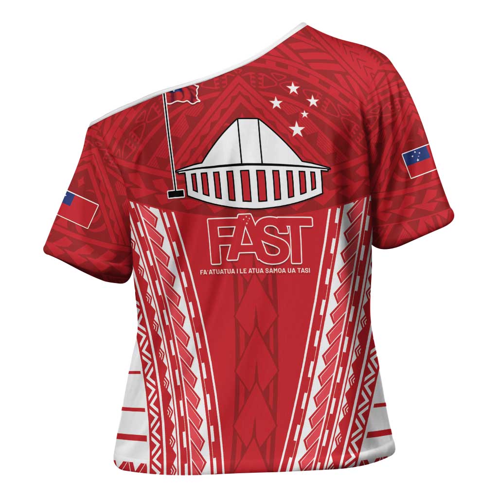 Samoa FAST Cross Shoulder Shirt Forever Proud Samoan Tribal Pattern - Polynesian Pride
