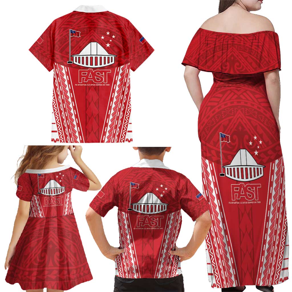 Samoa FAST Family Matching Off Shoulder Maxi Dress and Hawaiian Shirt Forever Proud Samoan Tribal Pattern - Polynesian Pride