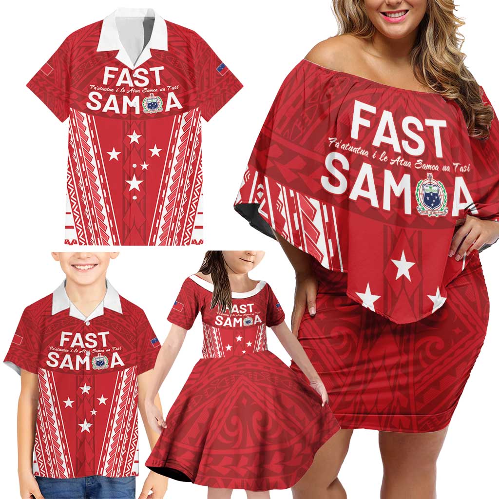 Samoa FAST Family Matching Off Shoulder Short Dress and Hawaiian Shirt Forever Proud Samoan Tribal Pattern - Polynesian Pride