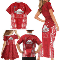 Samoa FAST Family Matching Short Sleeve Bodycon Dress and Hawaiian Shirt Forever Proud Samoan Tribal Pattern - Polynesian Pride