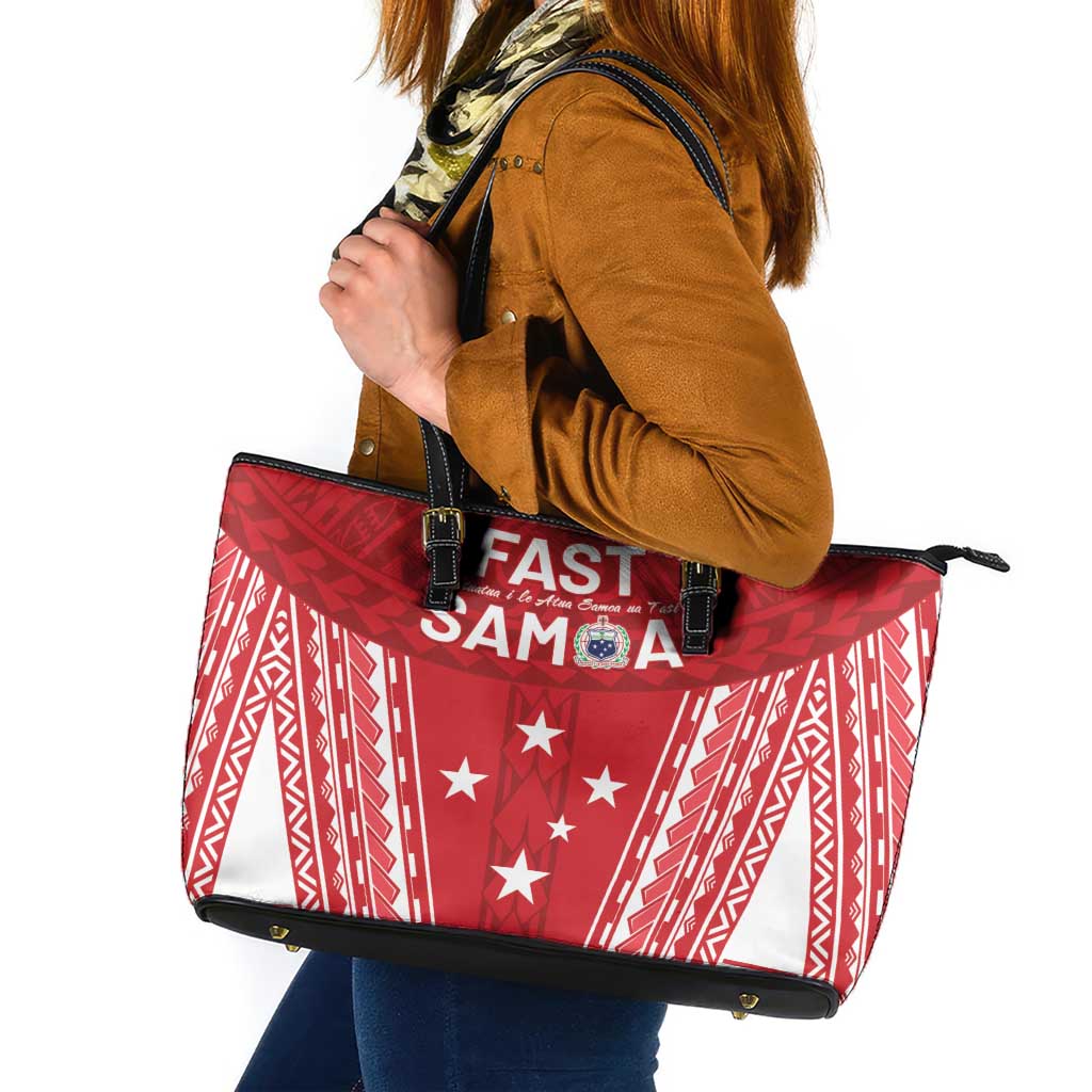 Samoa FAST Leather Tote Bag Forever Proud Samoan Tribal Pattern LT05 Red - Polynesian Pride