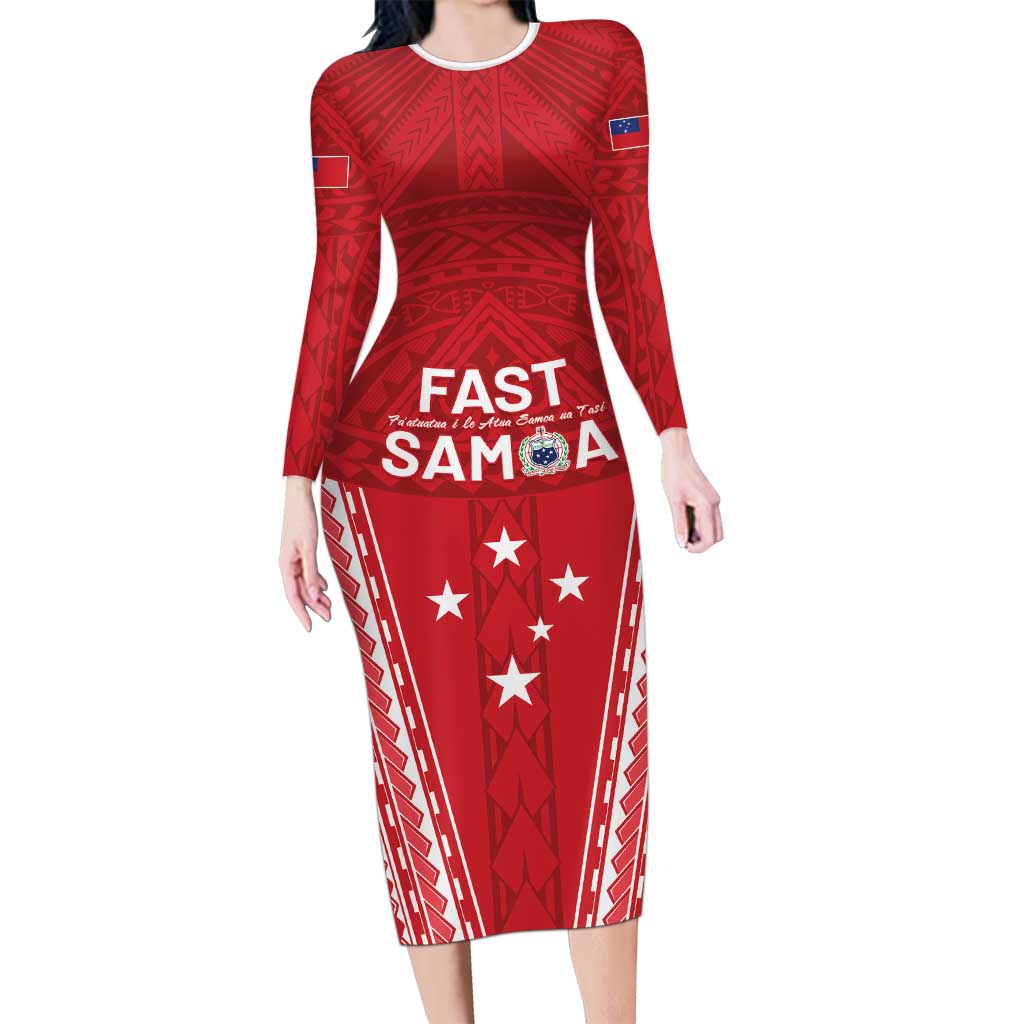 Samoa FAST Long Sleeve Bodycon Dress Forever Proud Samoan Tribal Pattern - Polynesian Pride