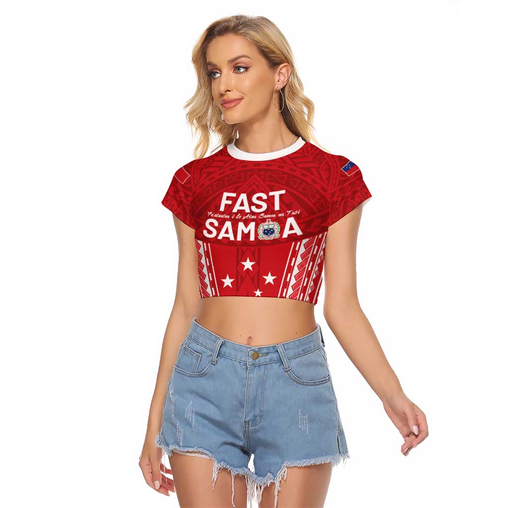 Samoa FAST Raglan Cropped T Shirt Forever Proud Samoan Tribal Pattern LT05 Female Red - Polynesian Pride