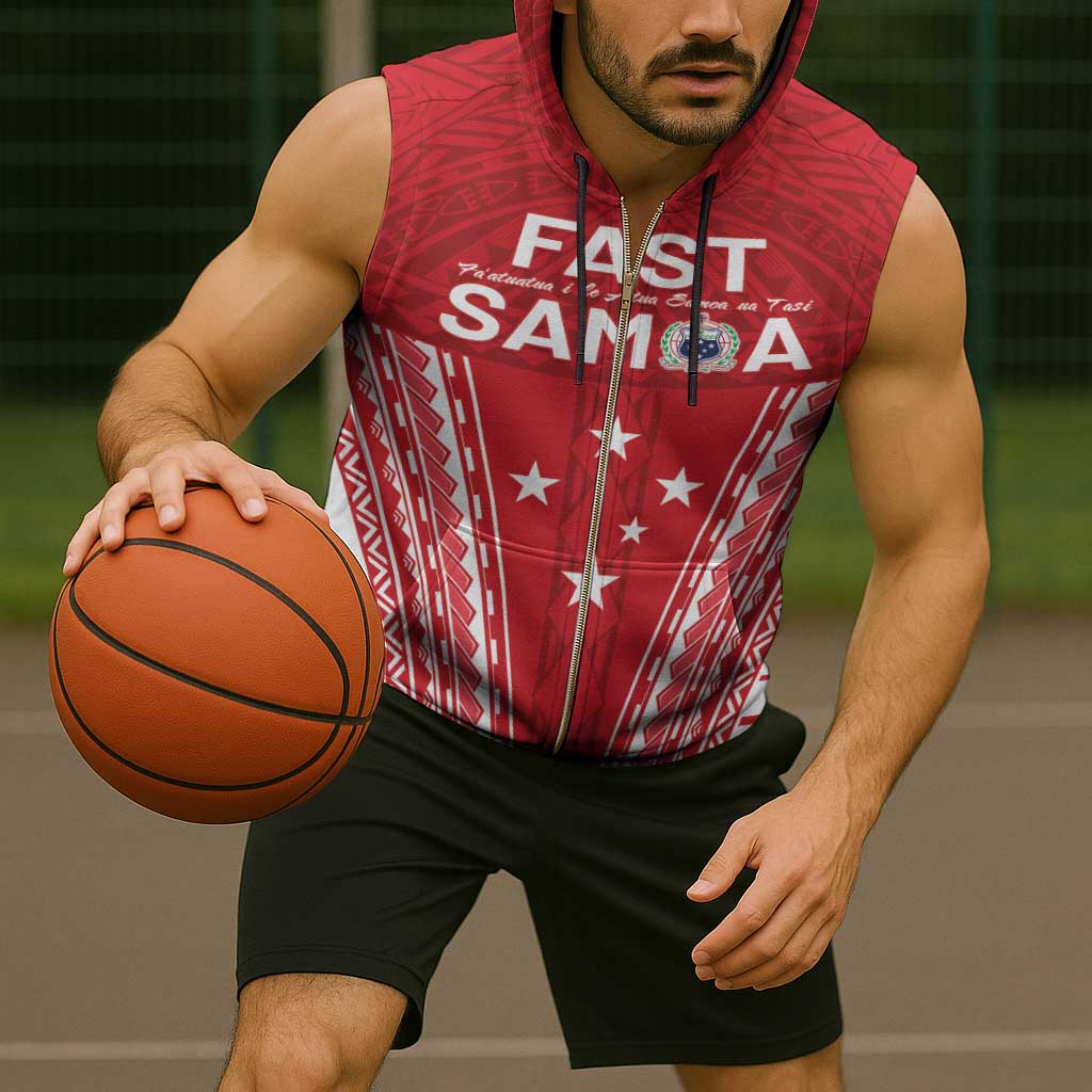 Samoa FAST Sleeveless Zip Hoodie Forever Proud Samoan Tribal Pattern - Polynesian Pride