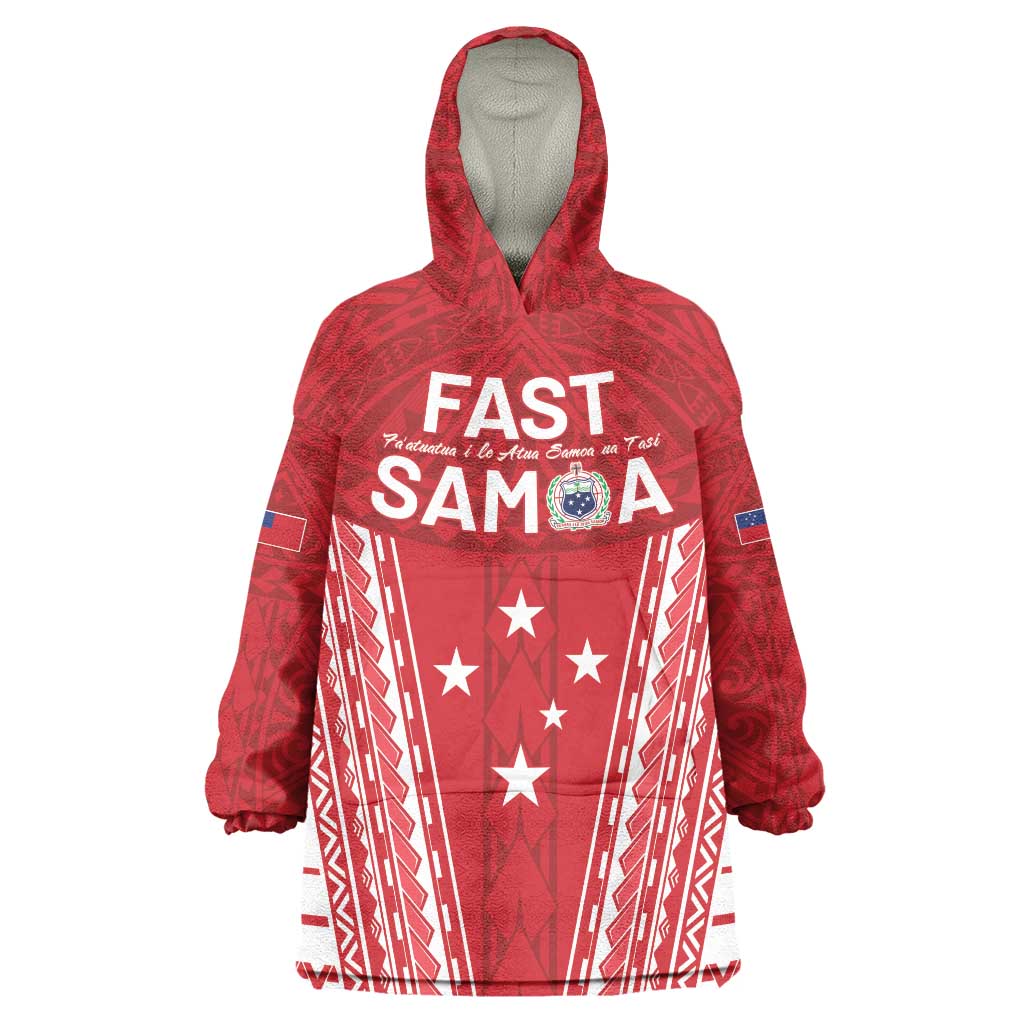 Samoa FAST Wearable Blanket Hoodie Forever Proud Samoan Tribal Pattern LT05 One Size Red - Polynesian Pride