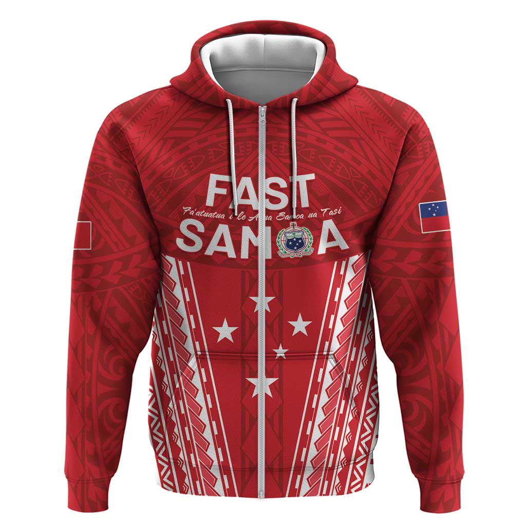 Samoa FAST Zip Hoodie Forever Proud Samoan Tribal Pattern LT05 Zip Hoodie Red - Polynesian Pride