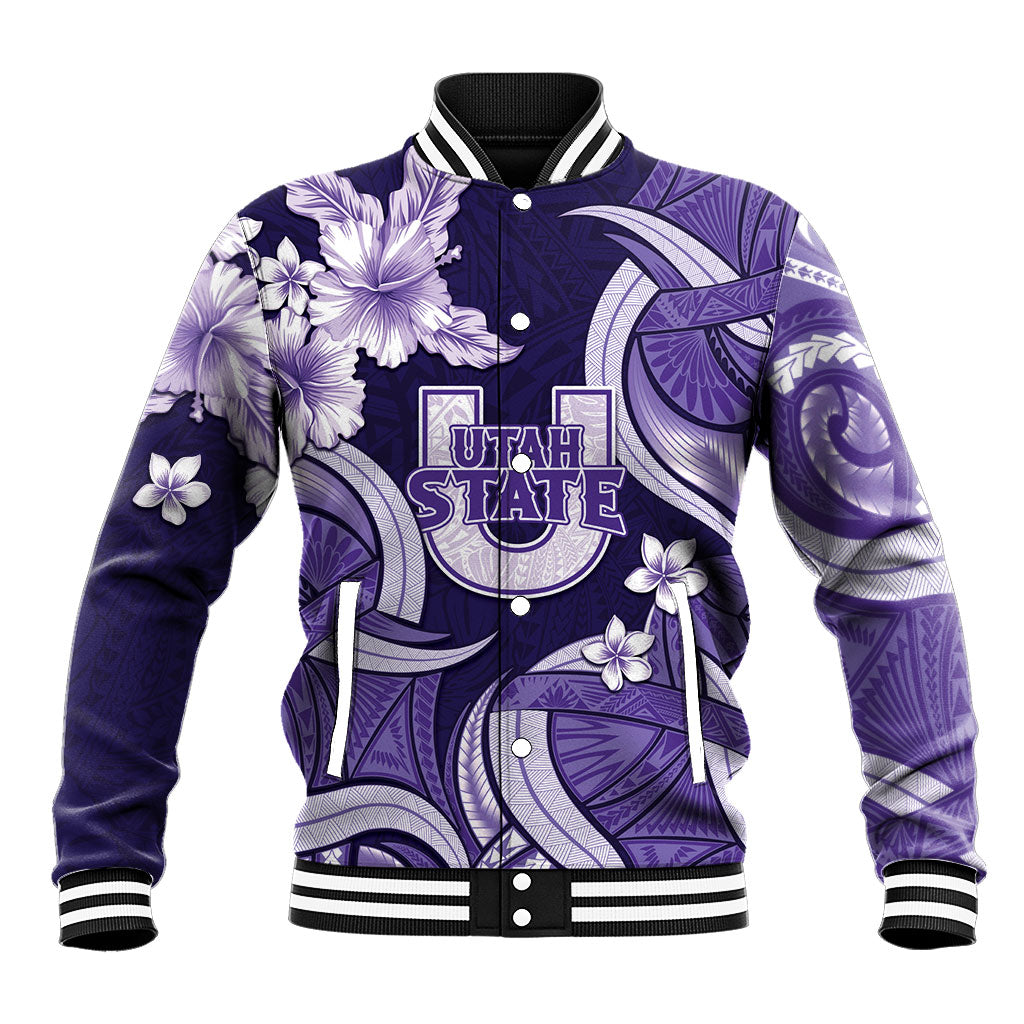 Utah State Polynesian Heritage Baseball Jacket Floral Tribal Pattern Tropical Flowers