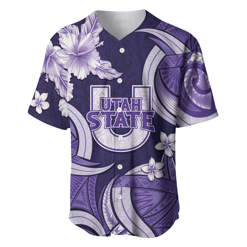 Utah State Polynesian Heritage Baseball Jersey Floral Tribal Pattern Tropical Flowers