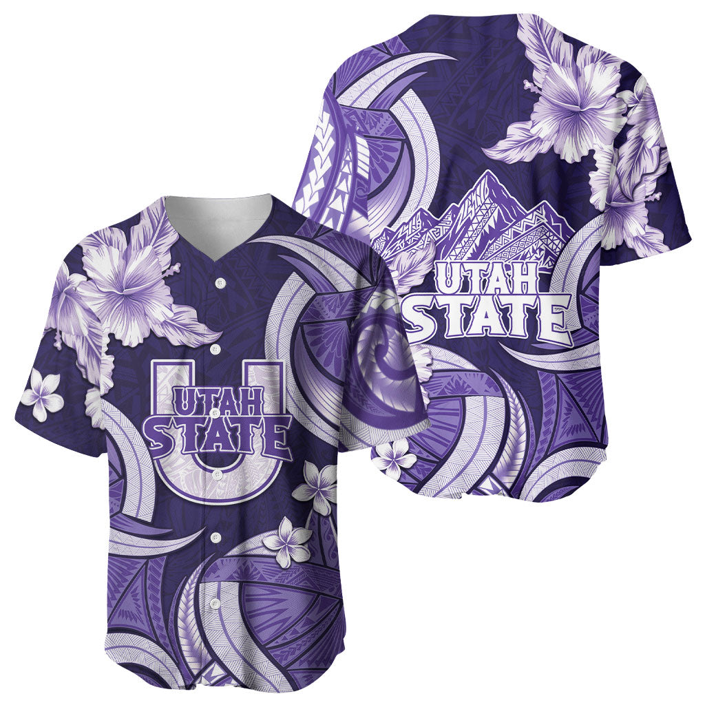 Utah State Polynesian Heritage Baseball Jersey Floral Tribal Pattern Tropical Flowers