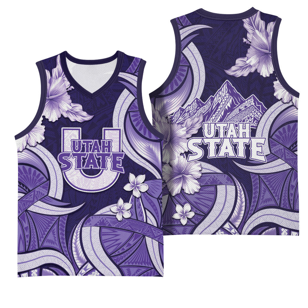 Utah State Polynesian Heritage Basketball Jersey Floral Tribal Pattern Tropical Flowers
