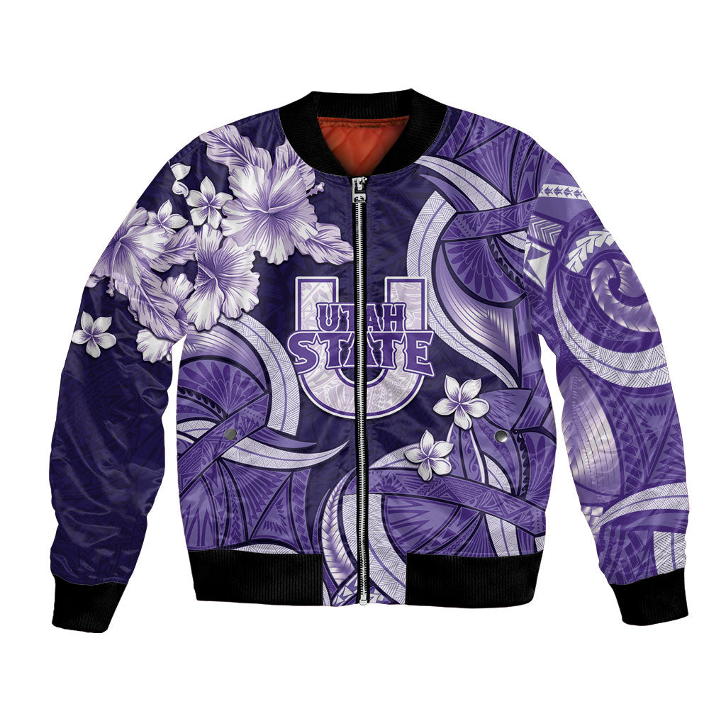 Utah State Polynesian Heritage Bomber Jacket Floral Tribal Pattern Tropical Flowers