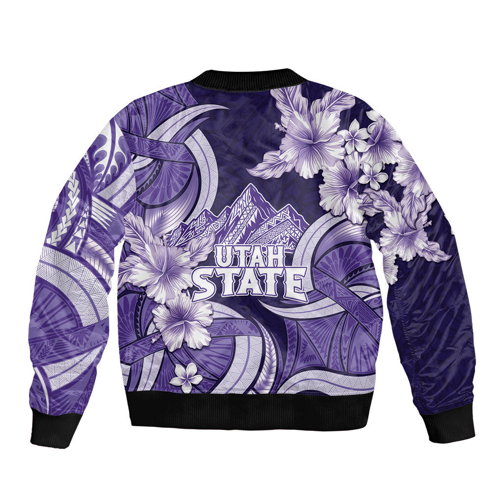Utah State Polynesian Heritage Bomber Jacket Floral Tribal Pattern Tropical Flowers
