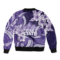 Utah State Polynesian Heritage Bomber Jacket Floral Tribal Pattern Tropical Flowers