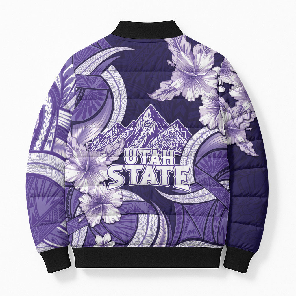 Utah State Polynesian Heritage Bomber Puffer Jacket Floral Tribal Pattern Tropical Flowers