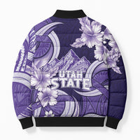 Utah State Polynesian Heritage Bomber Puffer Jacket Floral Tribal Pattern Tropical Flowers