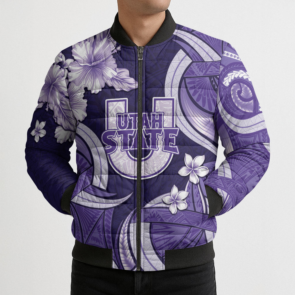 Utah State Polynesian Heritage Bomber Puffer Jacket Floral Tribal Pattern Tropical Flowers