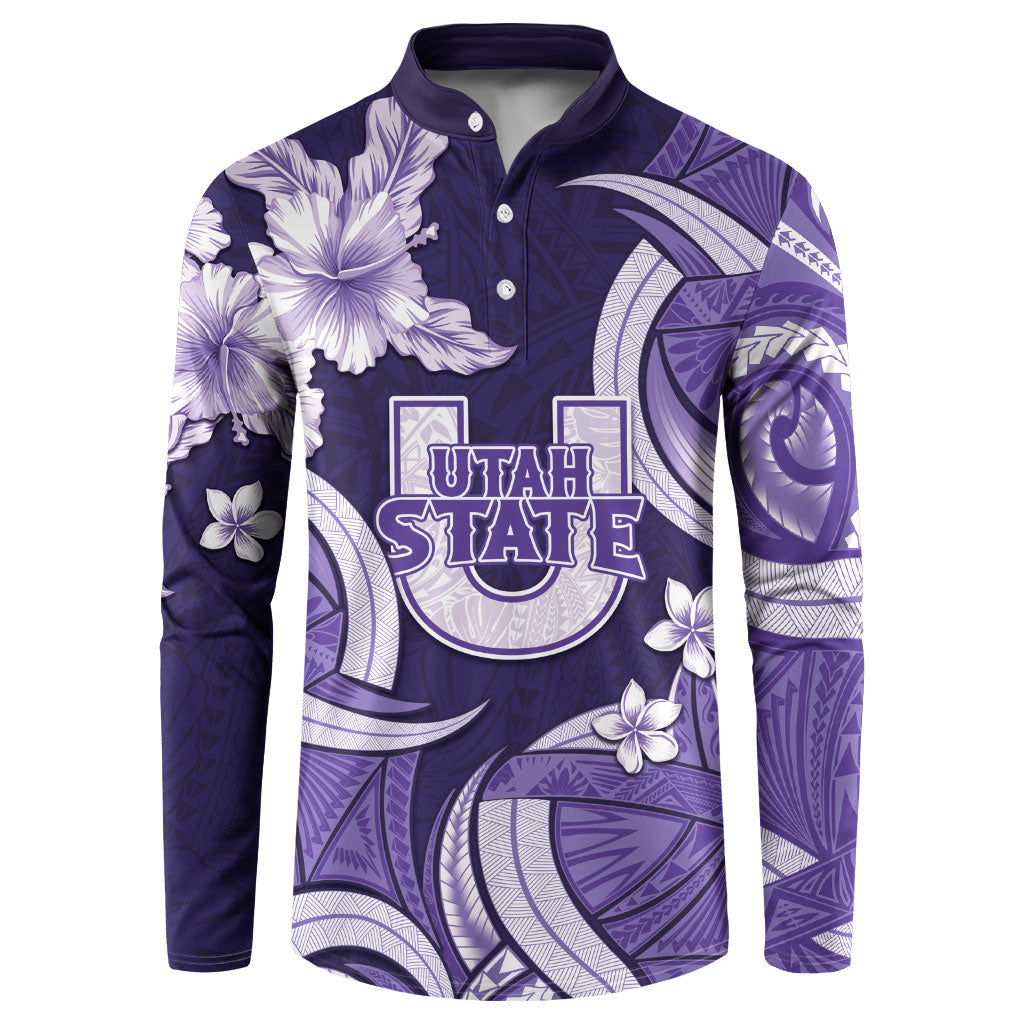 Utah State Polynesian Heritage Button Sweatshirt Floral Tribal Pattern Tropical Flowers