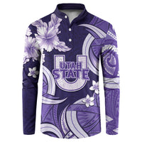 Utah State Polynesian Heritage Button Sweatshirt Floral Tribal Pattern Tropical Flowers