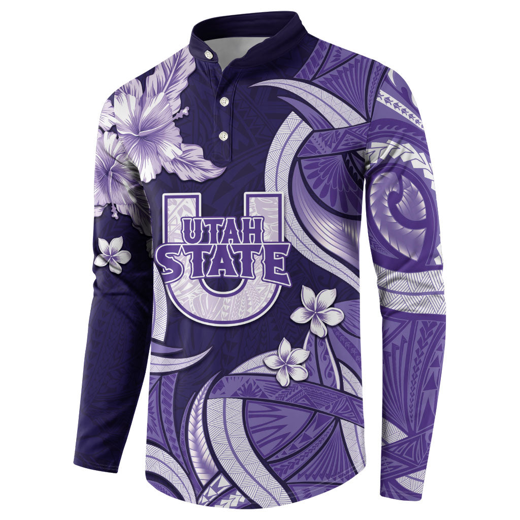 Utah State Polynesian Heritage Button Sweatshirt Floral Tribal Pattern Tropical Flowers