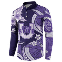 Utah State Polynesian Heritage Button Sweatshirt Floral Tribal Pattern Tropical Flowers