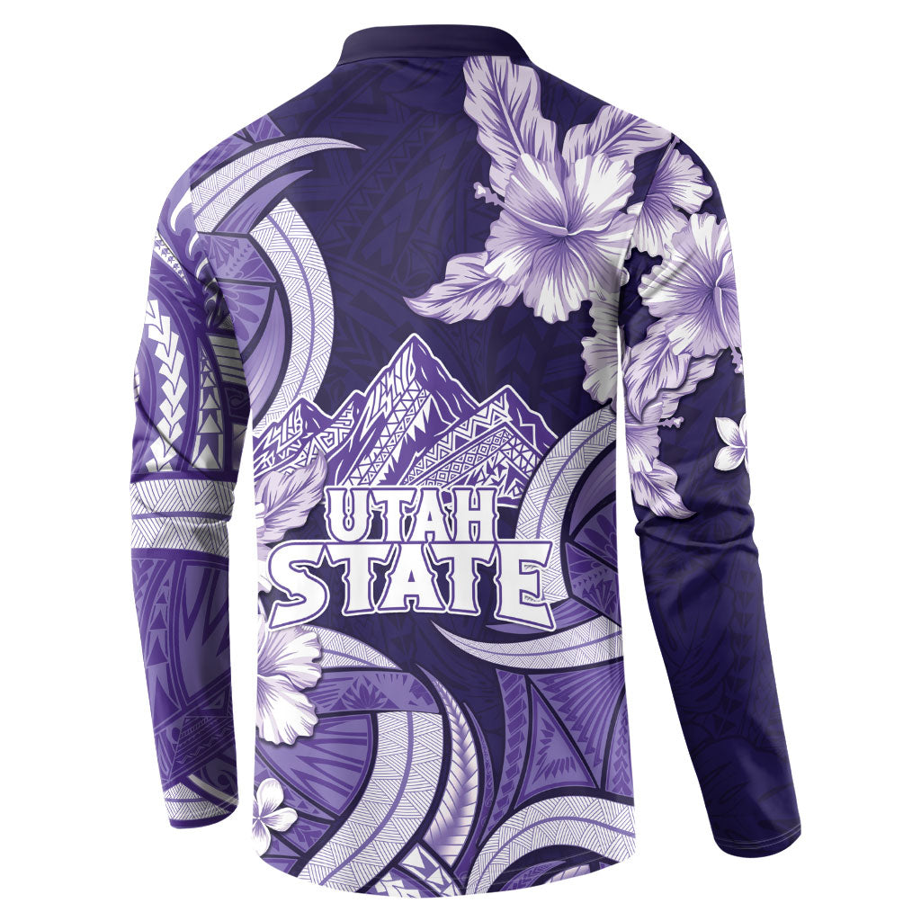 Utah State Polynesian Heritage Button Sweatshirt Floral Tribal Pattern Tropical Flowers