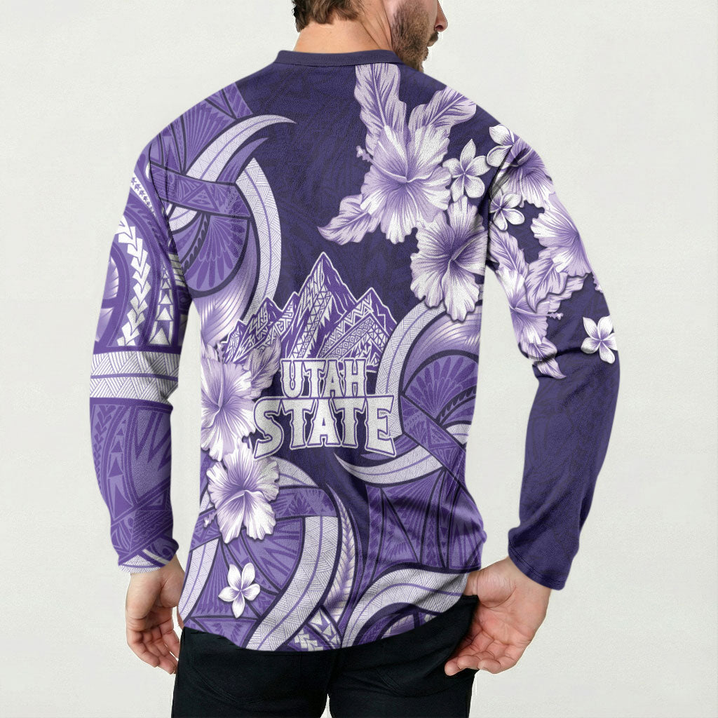 Utah State Polynesian Heritage Button Sweatshirt Floral Tribal Pattern Tropical Flowers