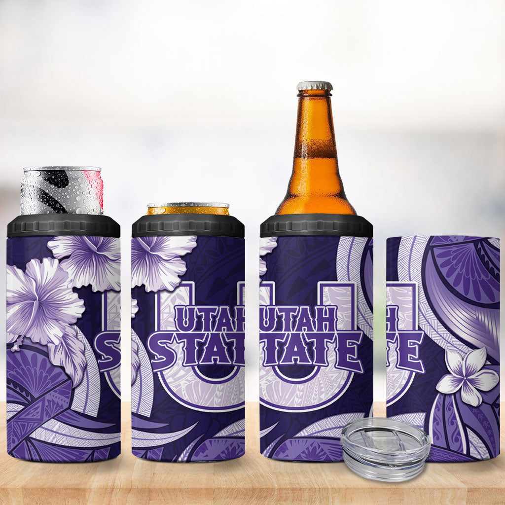 Utah State Polynesian Heritage 4 in 1 Can Cooler Tumbler Floral Tribal Pattern Tropical Flowers