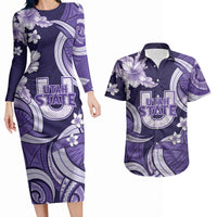 Utah State Polynesian Heritage Couples Matching Long Sleeve Bodycon Dress and Hawaiian Shirt Floral Tribal Pattern Tropical Flowers