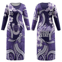 Utah State Polynesian Heritage Couples Matching Long Sleeve Bodycon Dress and Hawaiian Shirt Floral Tribal Pattern Tropical Flowers