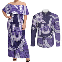 Utah State Polynesian Heritage Couples Matching Off Shoulder Maxi Dress and Long Sleeve Button Shirt Floral Tribal Pattern Tropical Flowers