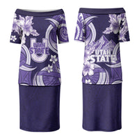Utah State Polynesian Heritage Couples Matching Puletasi and Hawaiian Shirt Floral Tribal Pattern Tropical Flowers