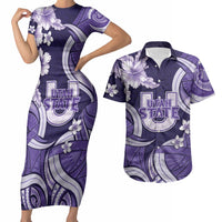 Utah State Polynesian Heritage Couples Matching Short Sleeve Bodycon Dress and Hawaiian Shirt Floral Tribal Pattern Tropical Flowers